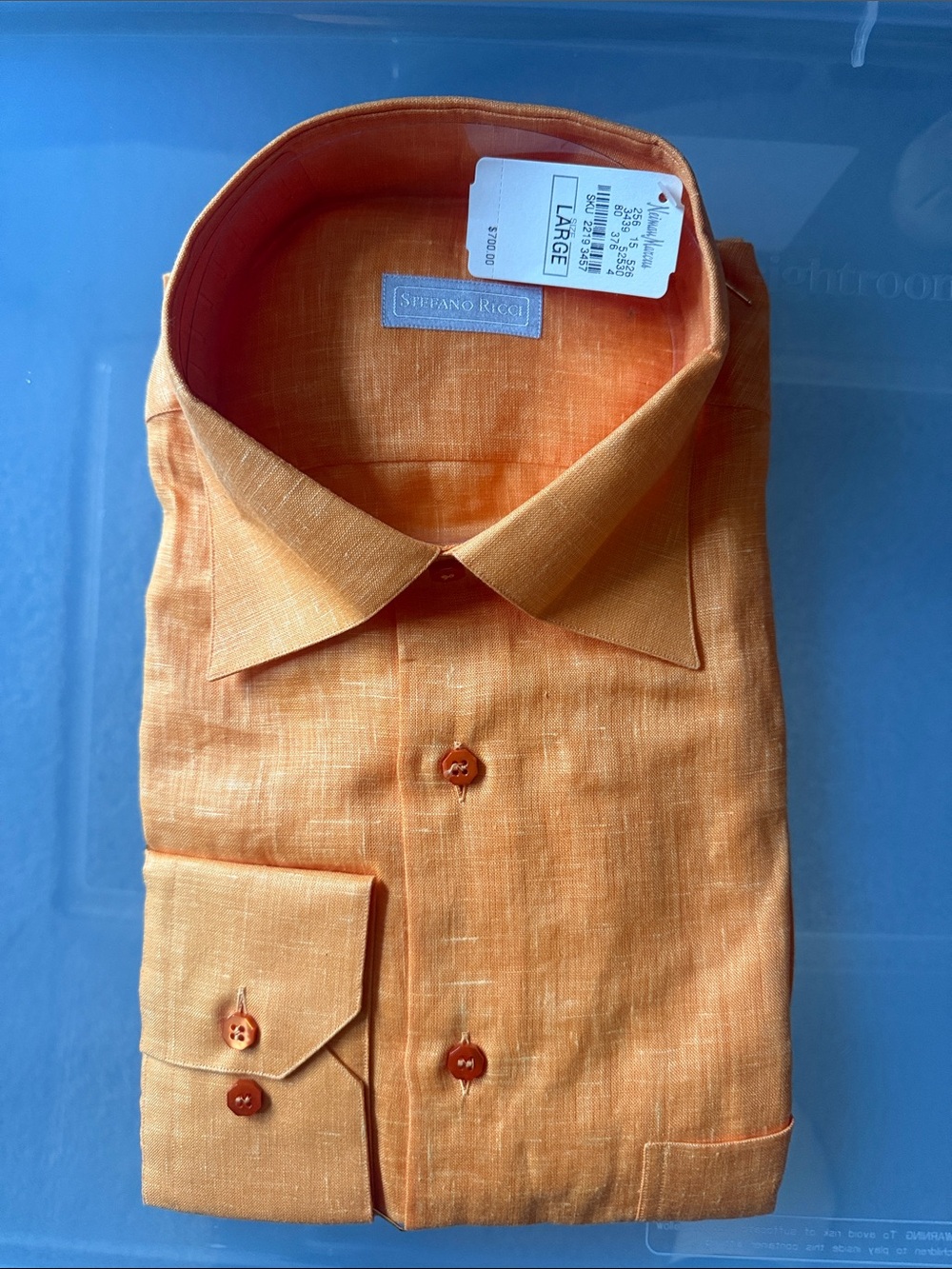 Stefano Ricci Men's Orange Linen Dress Shirt